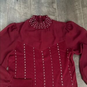 Elegant Red Beaded Women's Top